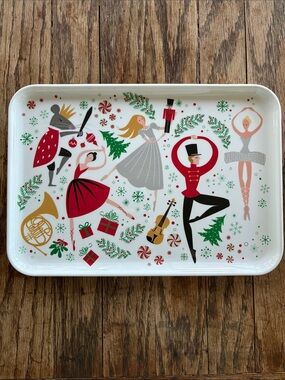 Holiday Nutcracker Ballet Decorative Serving Tray - White & Red